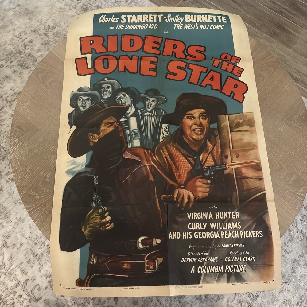 ORIGINAL VINTAGE 1940s Western Movie Poster " Riders of the Lone Star" 27x41
